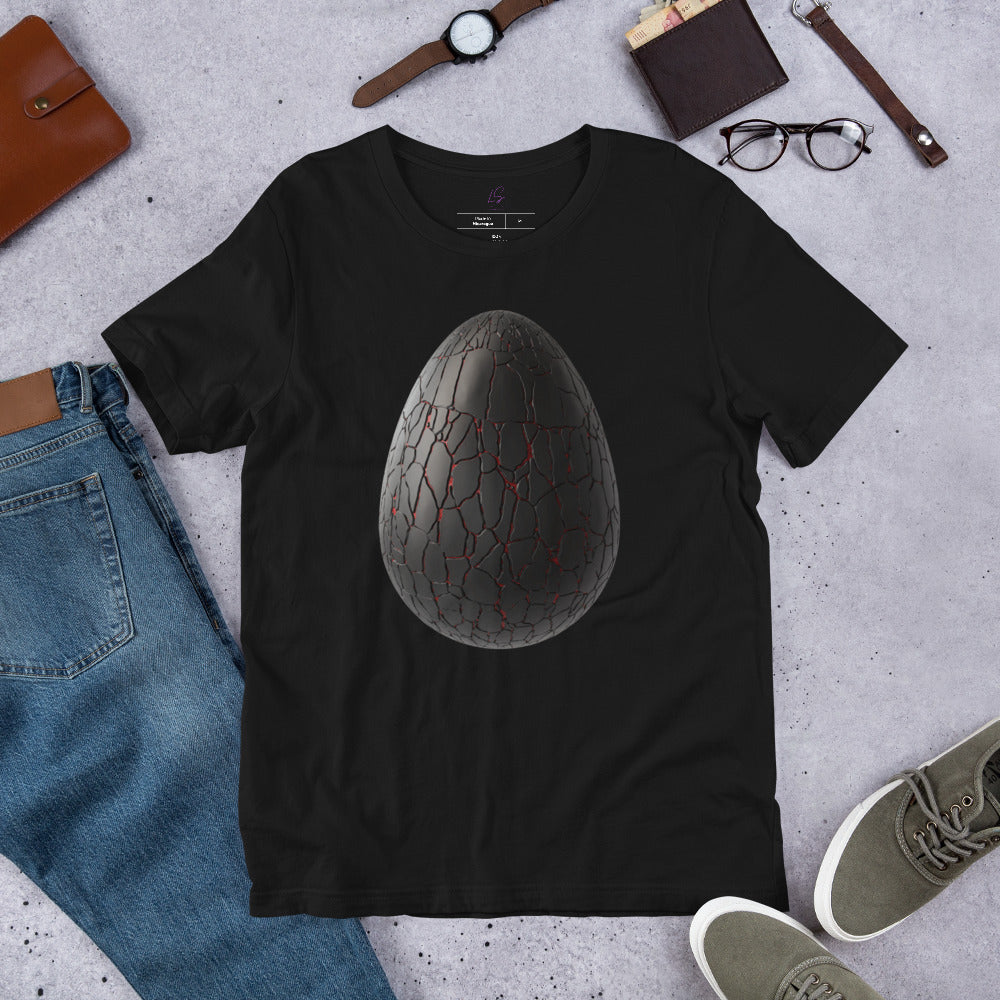 Unisex Tee: Dragon Egg (cracking black and red)