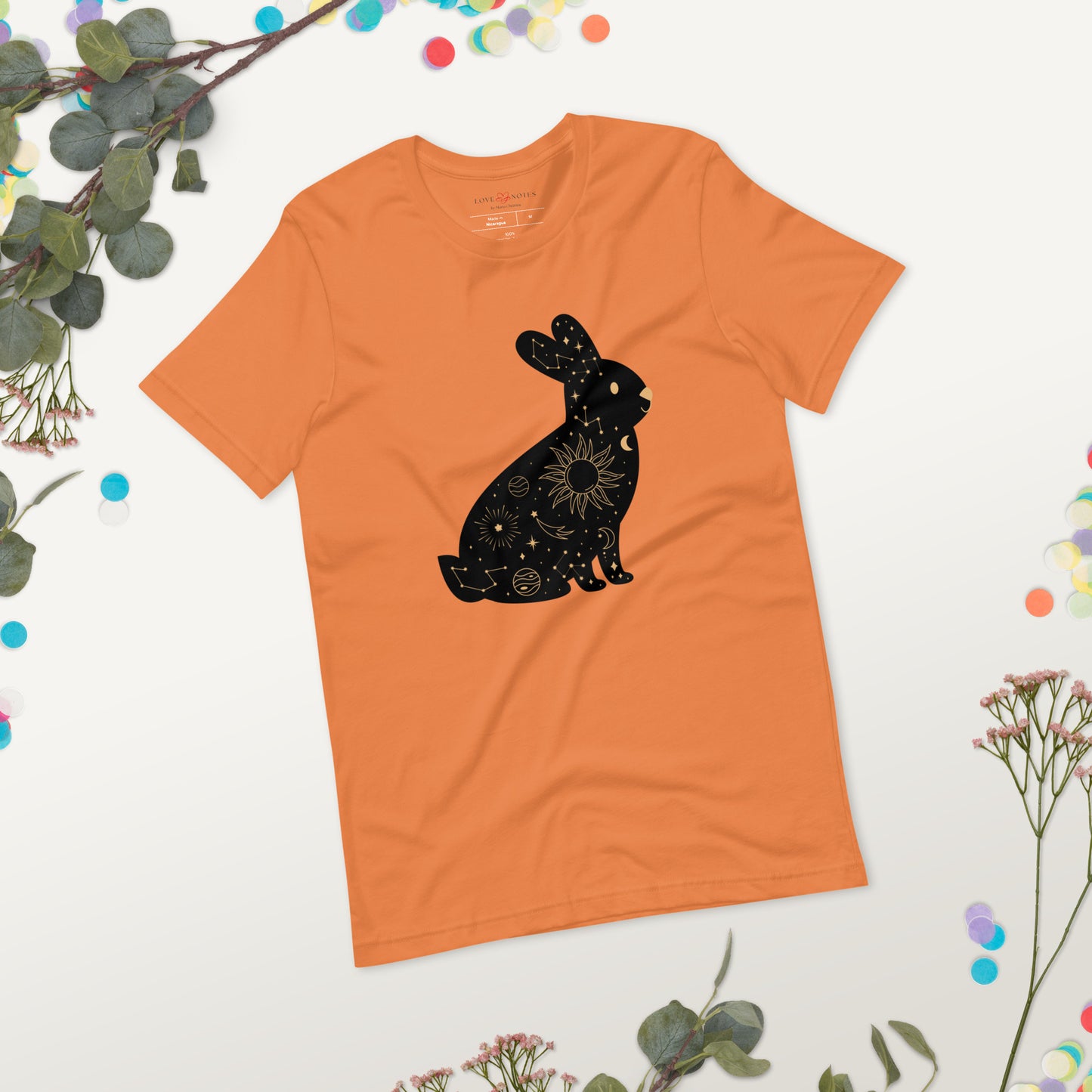 Unisex Tee: Celestial Bunny Rabbit (black and golden)