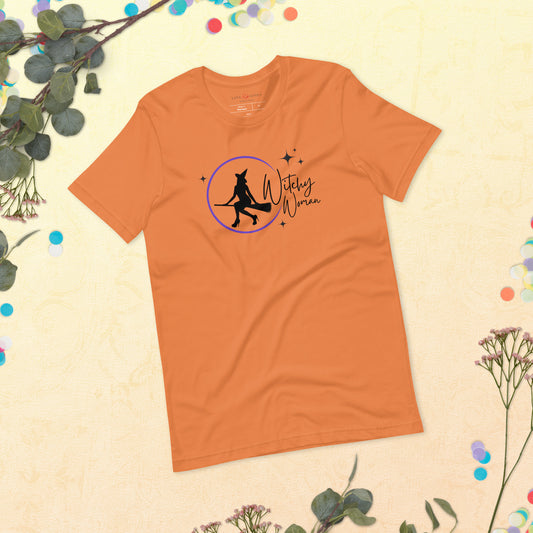 Unisex Tee: Witchy Woman (orange moon)