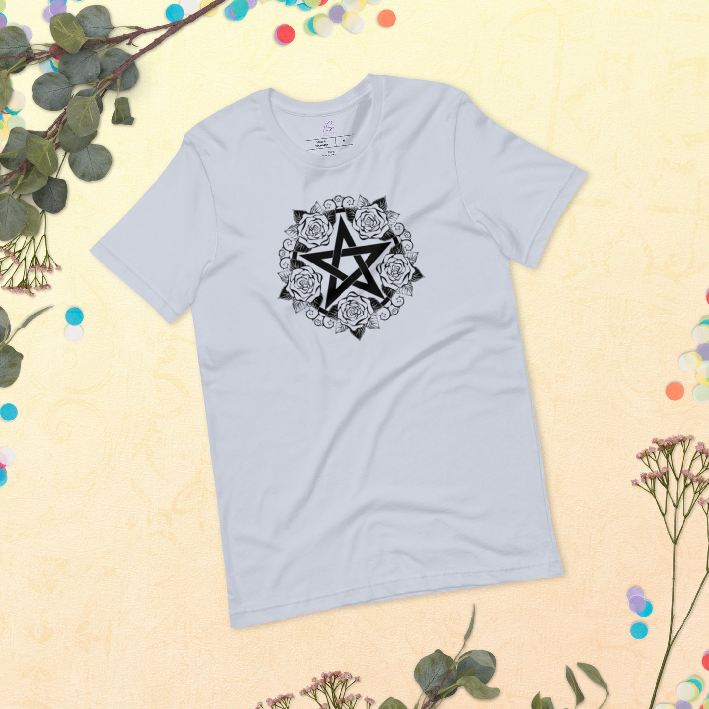 Unisex Tee: Pentacle with Roses