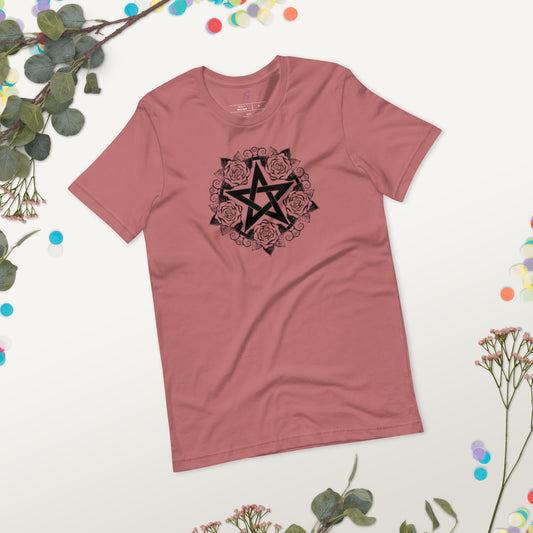 Unisex Tee: Pentacle with Roses