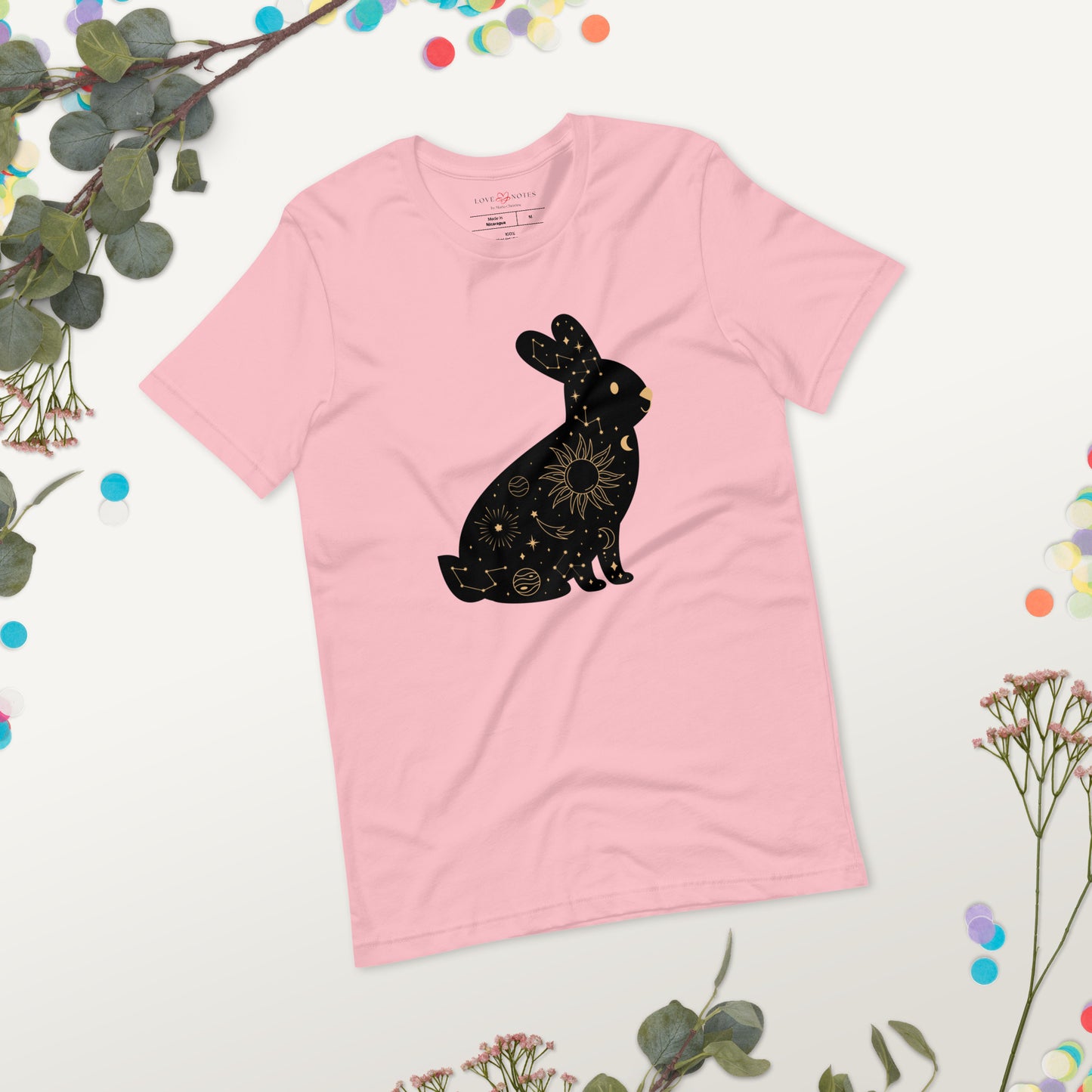 Unisex Tee: Celestial Bunny Rabbit (black and golden)