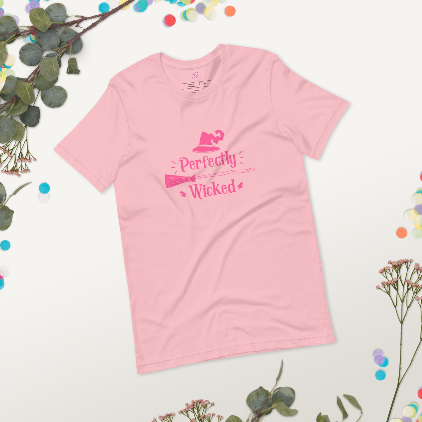 Unisex Tee: Perfectly Wicked (broom/pink)