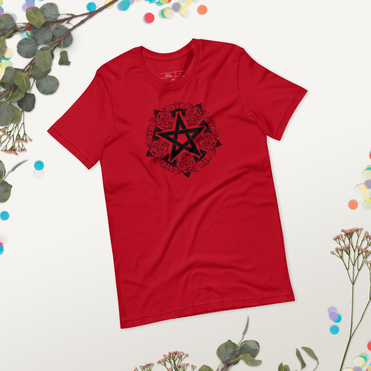 Unisex Tee Bella + Canvas 3001: Pentacle with Roses