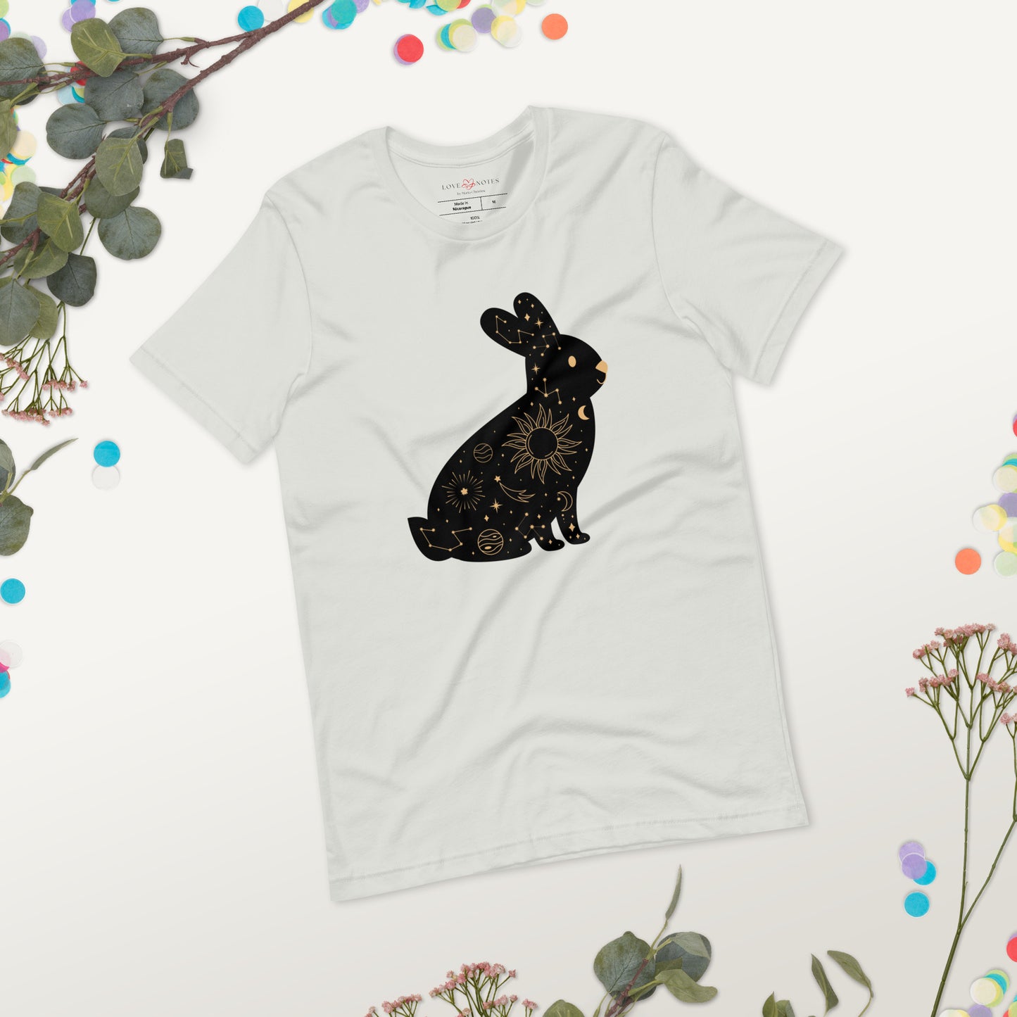 Unisex Tee: Celestial Bunny Rabbit (black and golden)