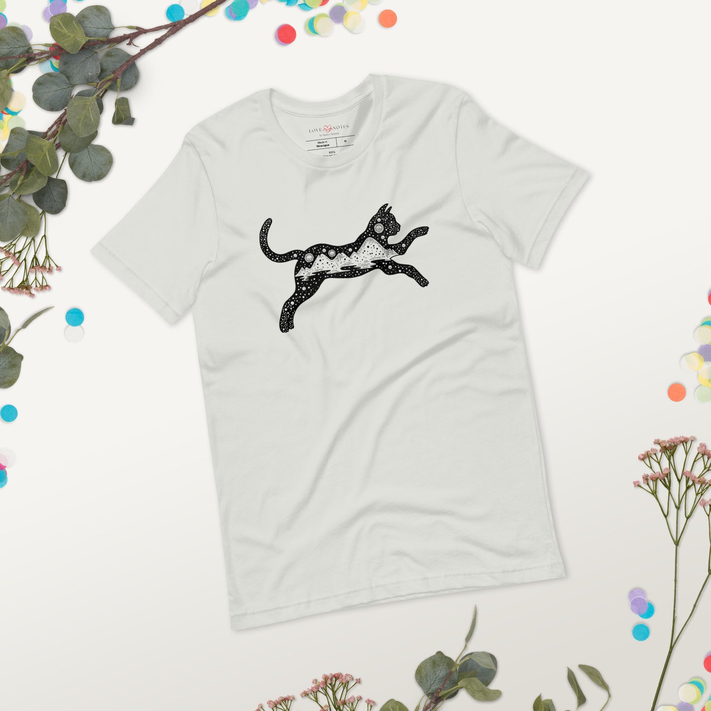 Unisex Tees: Black Cat with Celestial Mountains