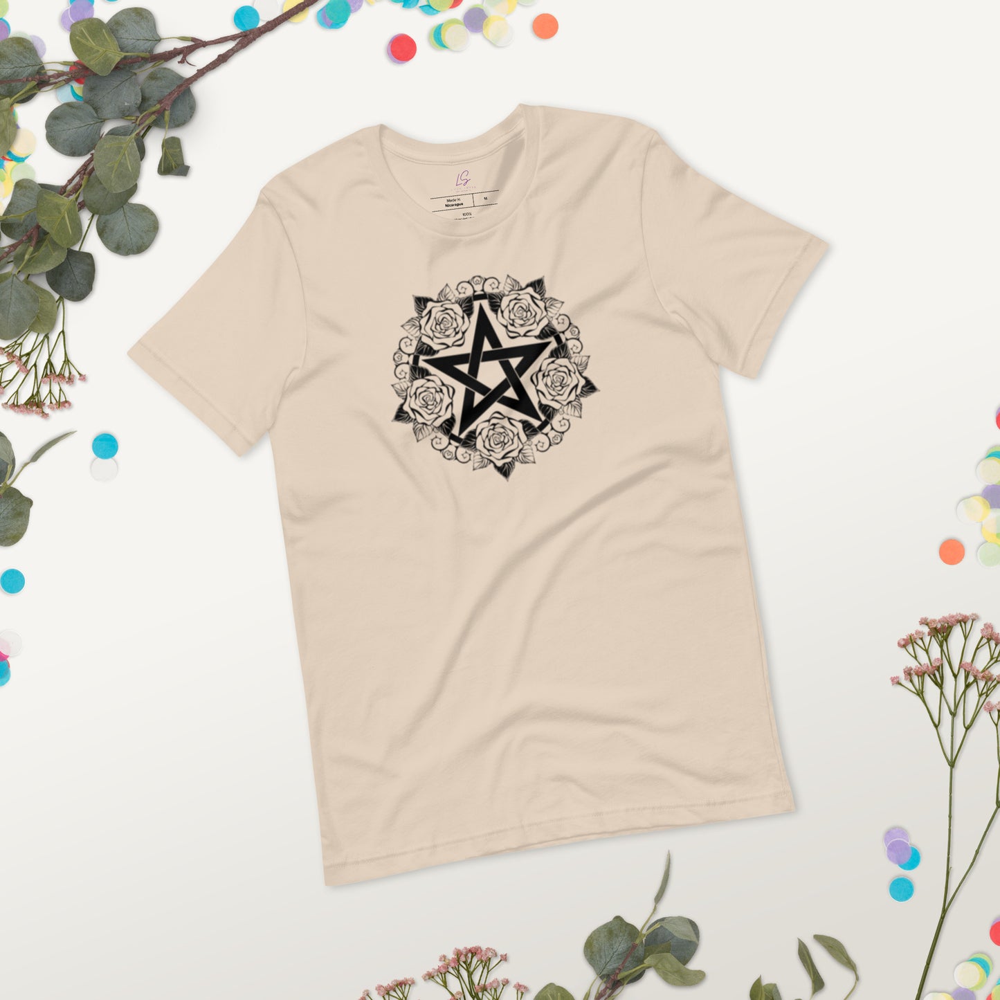 Unisex Tee Bella + Canvas 3001: Pentacle with Roses