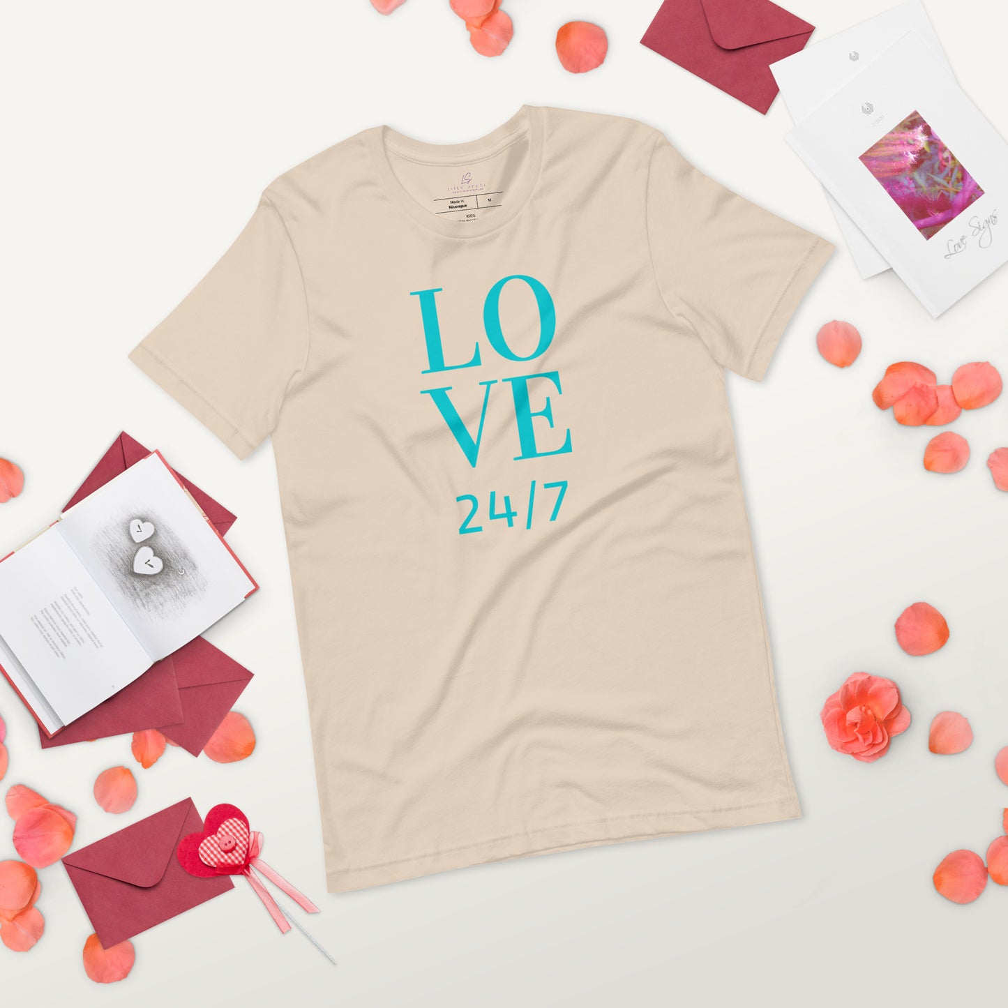 Unisex Tee Bella + Canvas 3001: Love 24/7 (turquoise text)