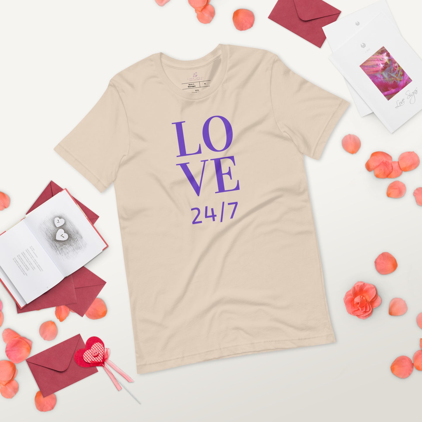 Unisex Tee Bella + Canvas 3001: Love 24/7 (purple text)