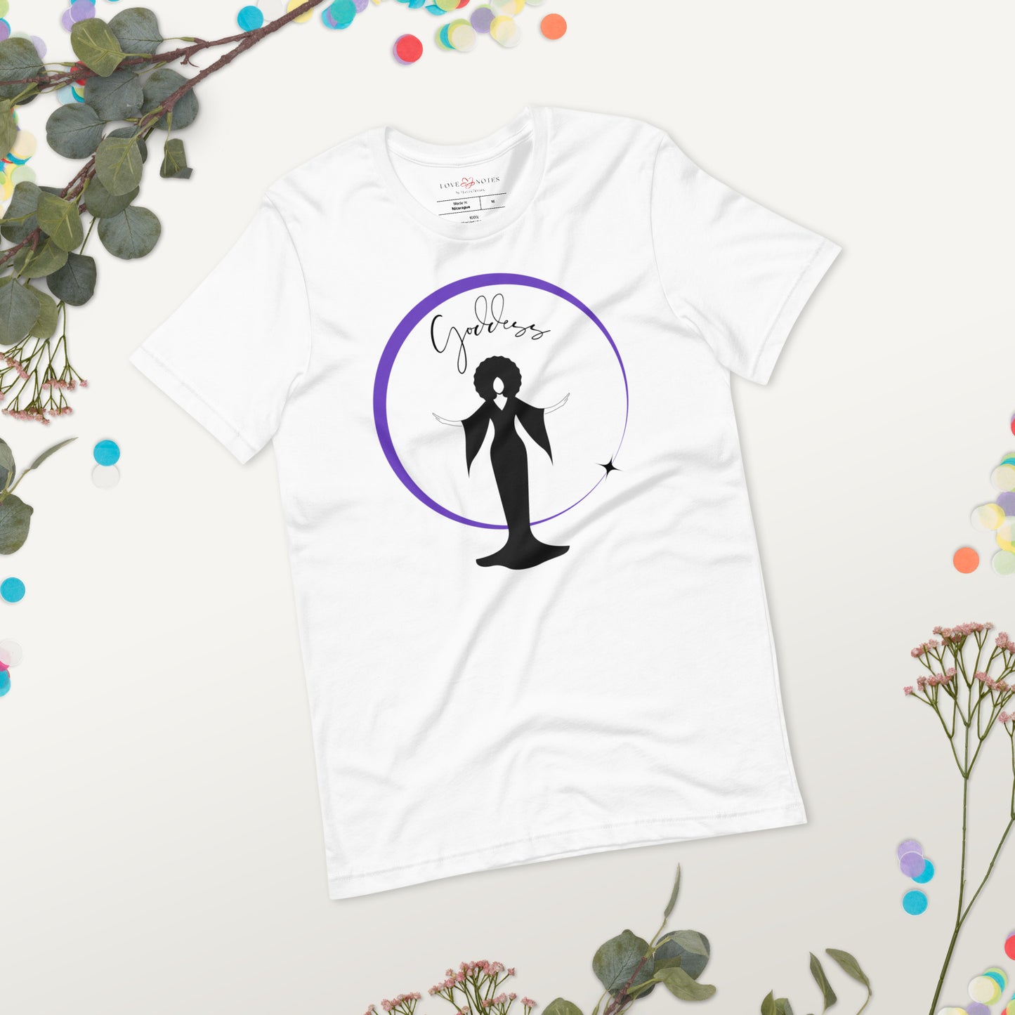 Unisex Tee: Goddess in Black (purple ring of light)