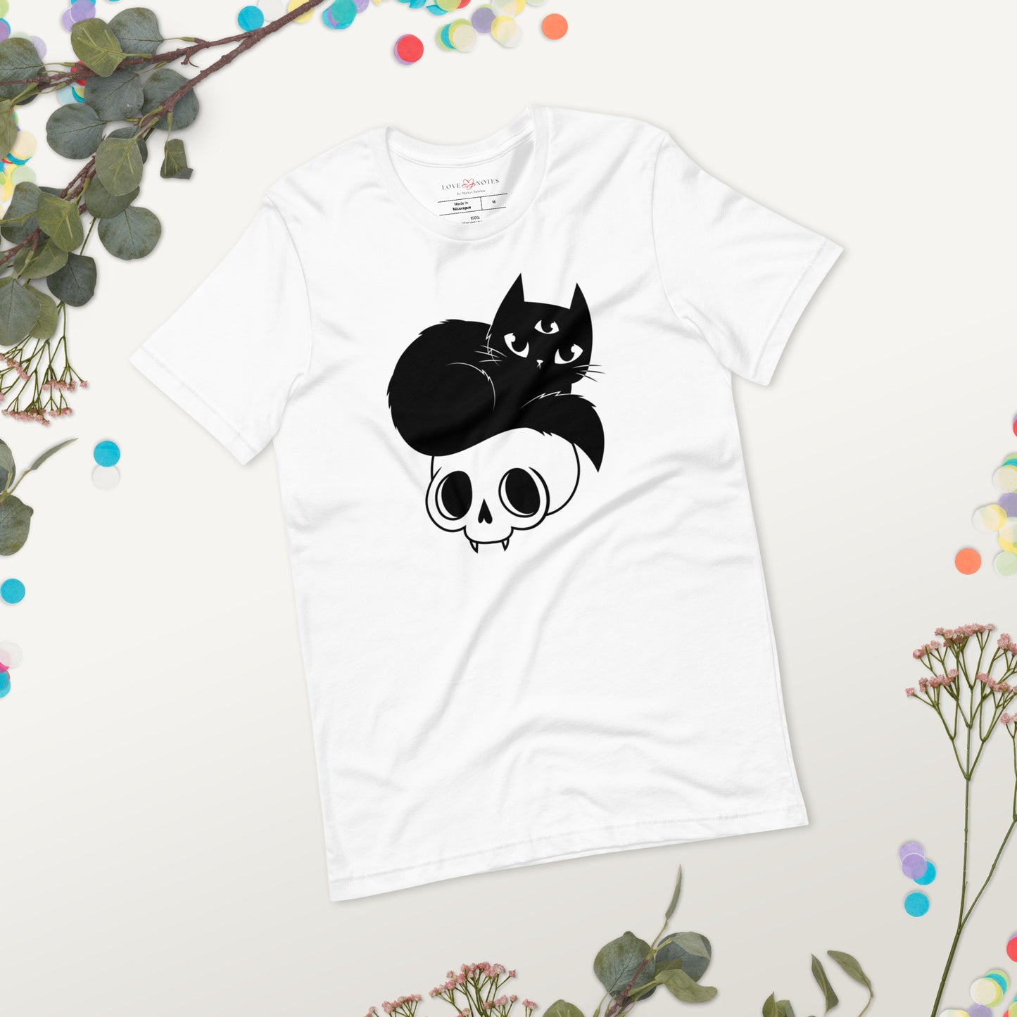 Unisex Tee: Mystical Black Cat with Skull