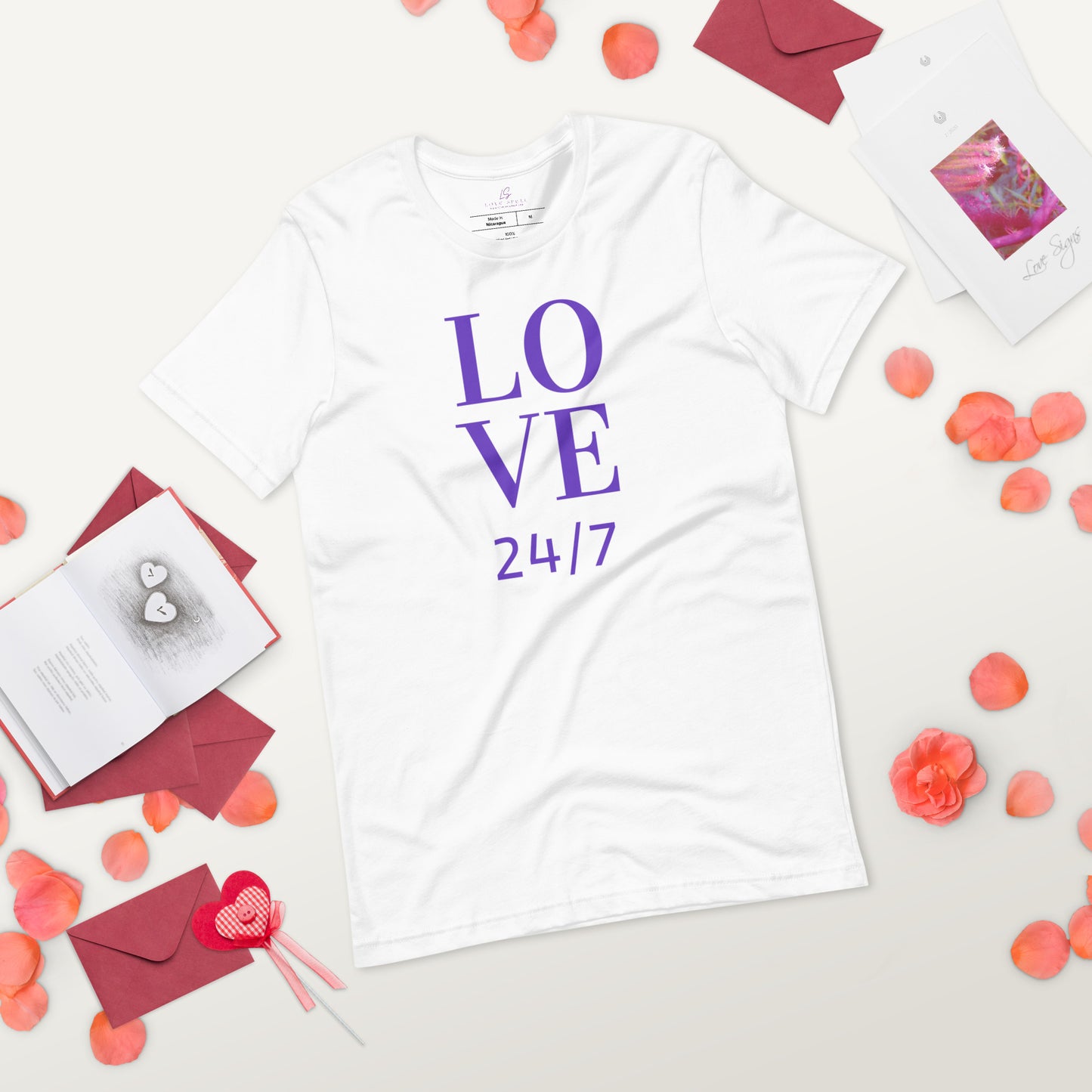 Unisex Tee Bella + Canvas 3001: Love 24/7 (purple text)