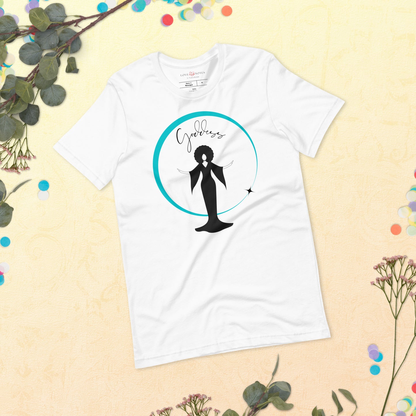 Unisex Tee: Goddess in Black (turquoise ring of light)