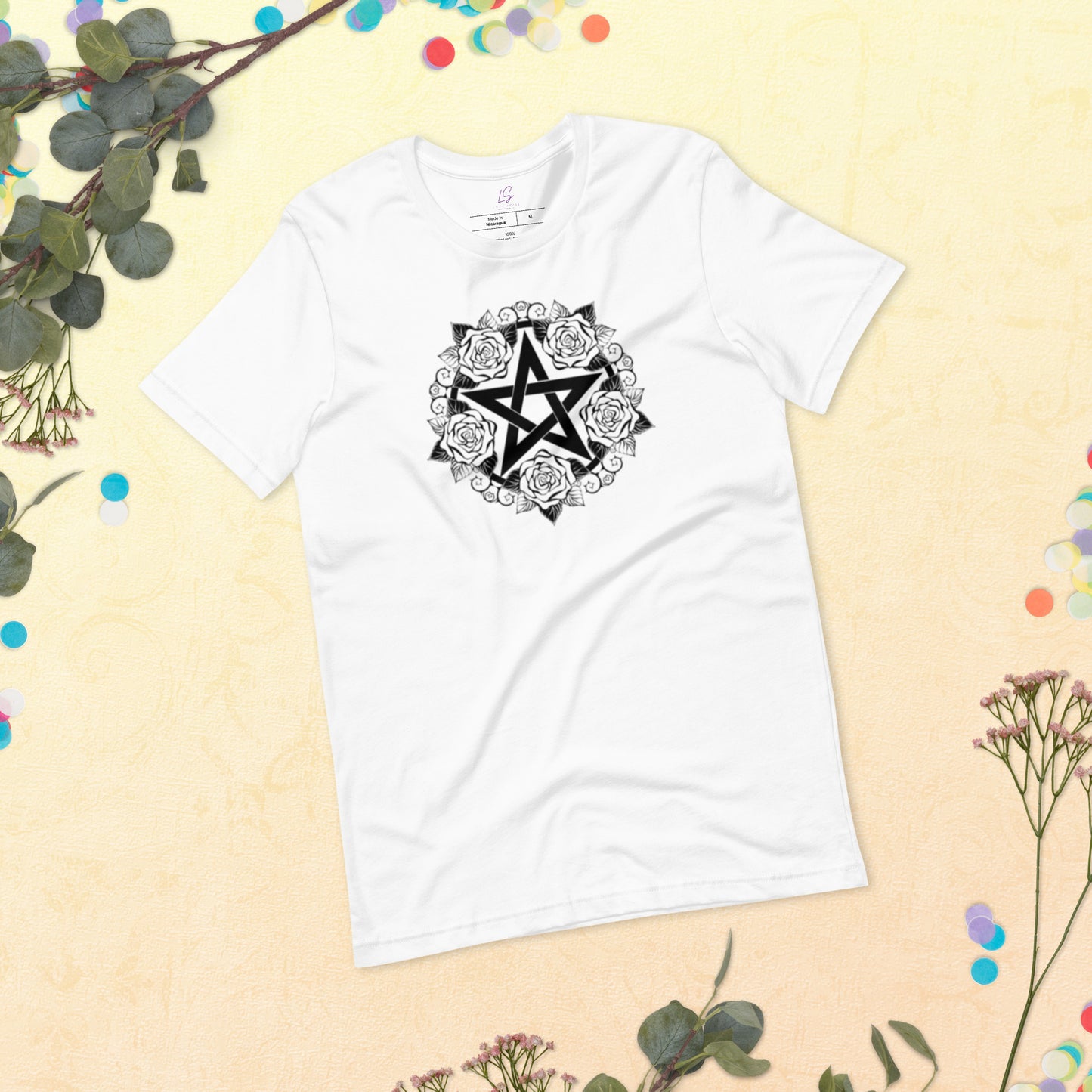 Unisex Tee: Pentacle with Roses