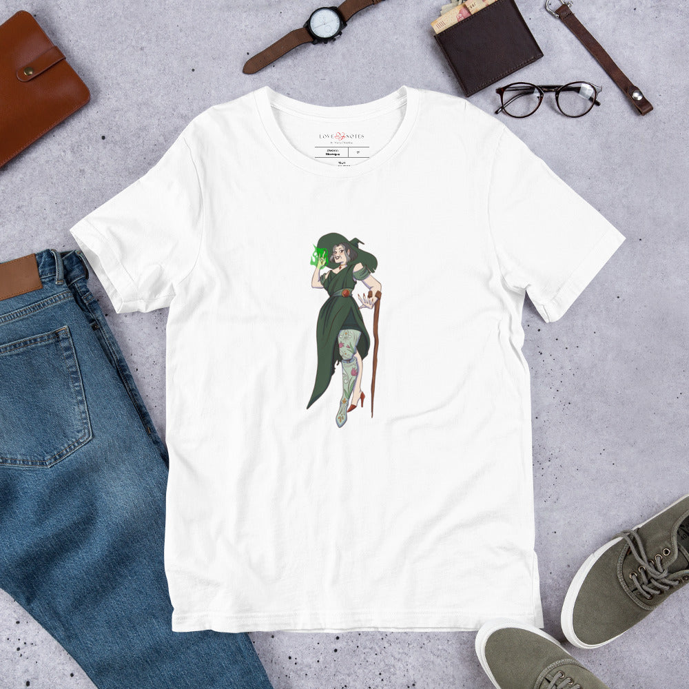 Unisex Tee Bella + Canvas 3001: Fantasy Witch with Above-Knee Prosthesis