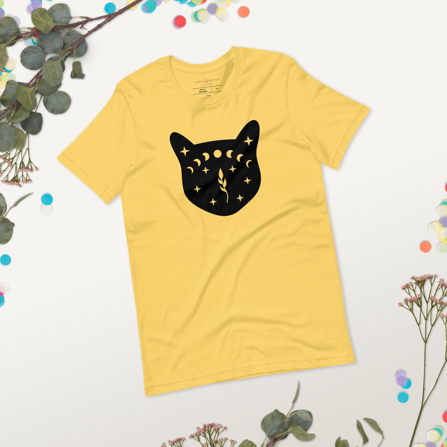 Unisex Tee: Black Cat Face with Moon Phases