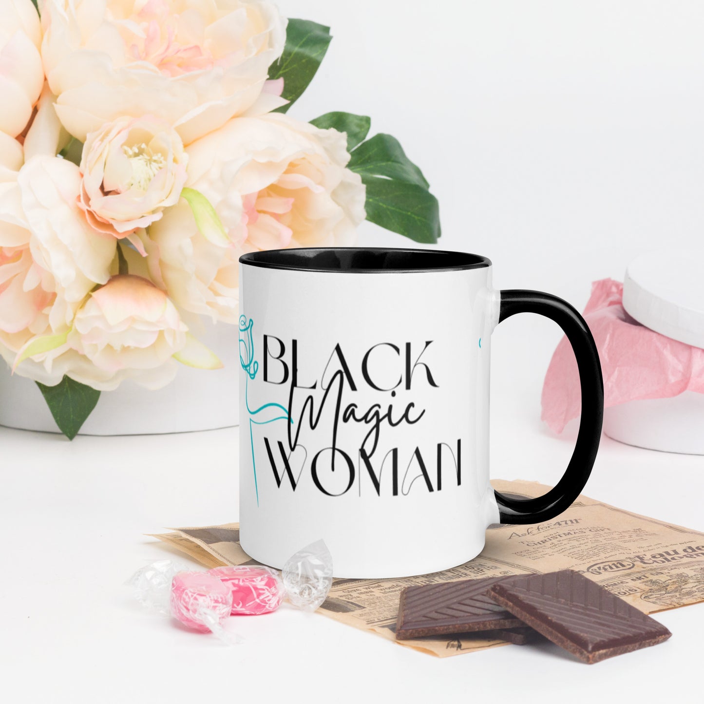 Mug: Black Magic Woman (turquoise rose)